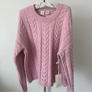 Joie Cable Knit Sweater Dusty Rose Size L NWT